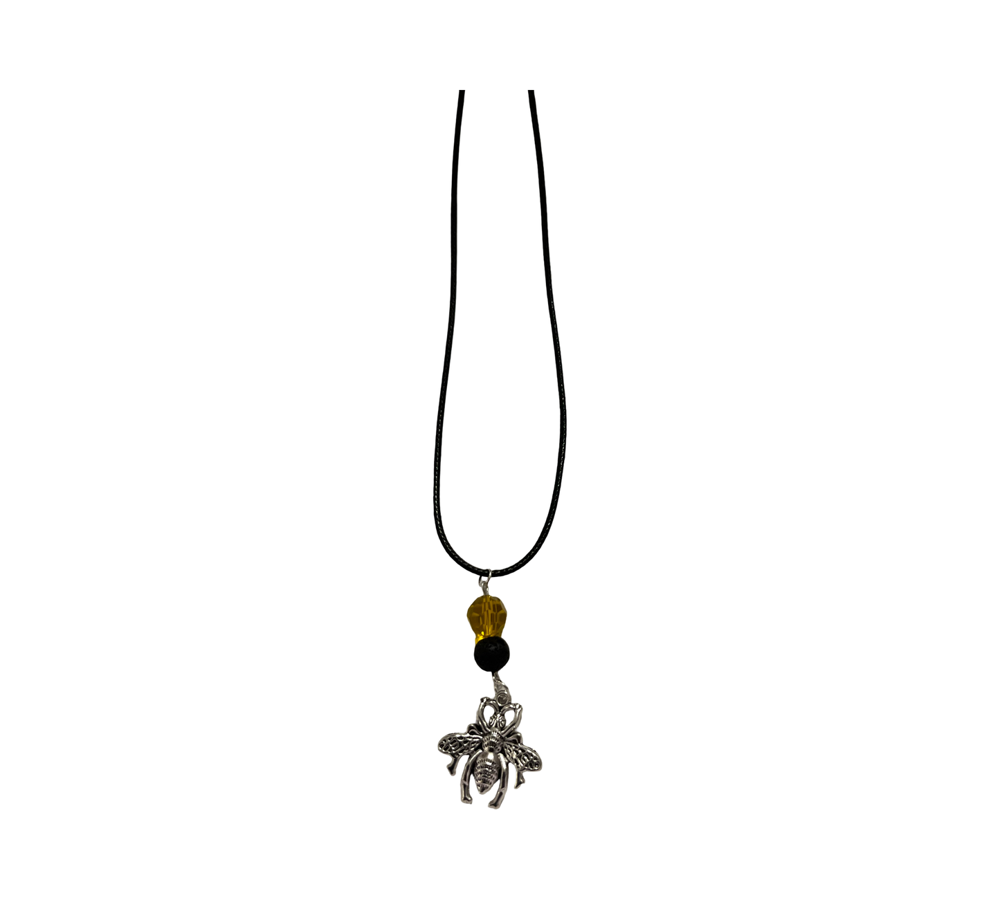 Handmade Bee Charm Necklace with Glass & Lava Beads – Made by the Owner