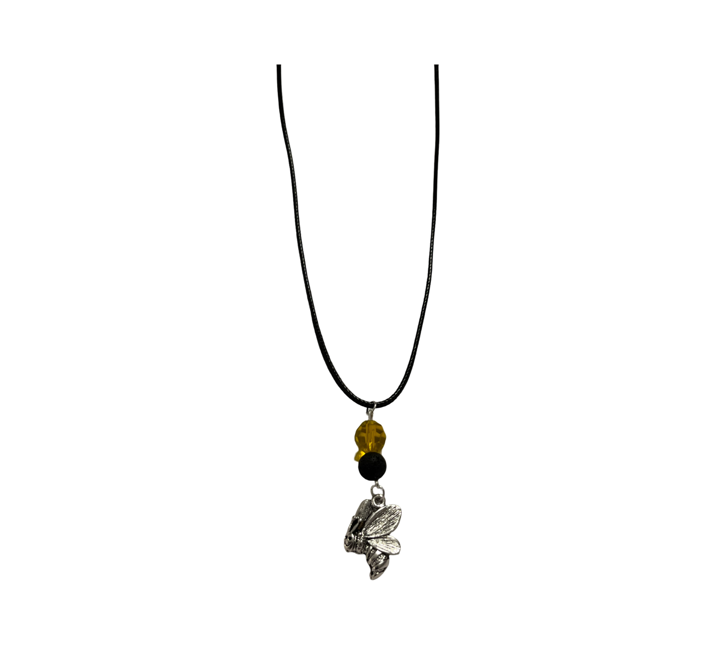 Handmade Bee Charm Necklace with Glass & Lava Beads – Made by the Owner