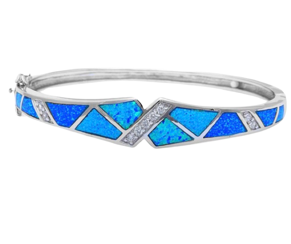 Sterling Silver Opal Bangle Astd