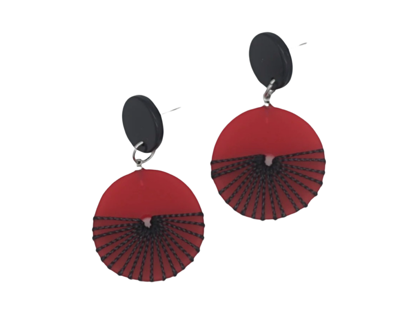 Acrylic  Earrings wrapped in blk thread