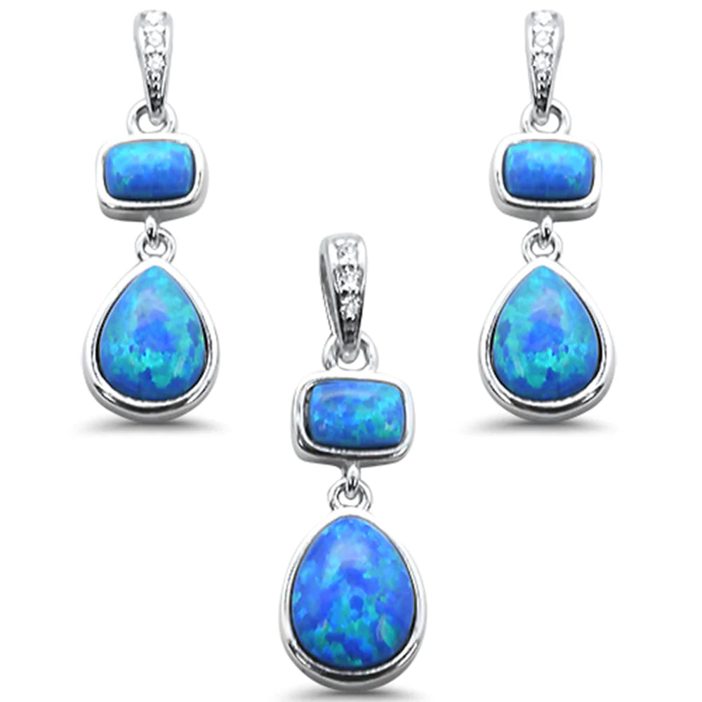 SS Blue Opal & CZ Ear/Pnd Set