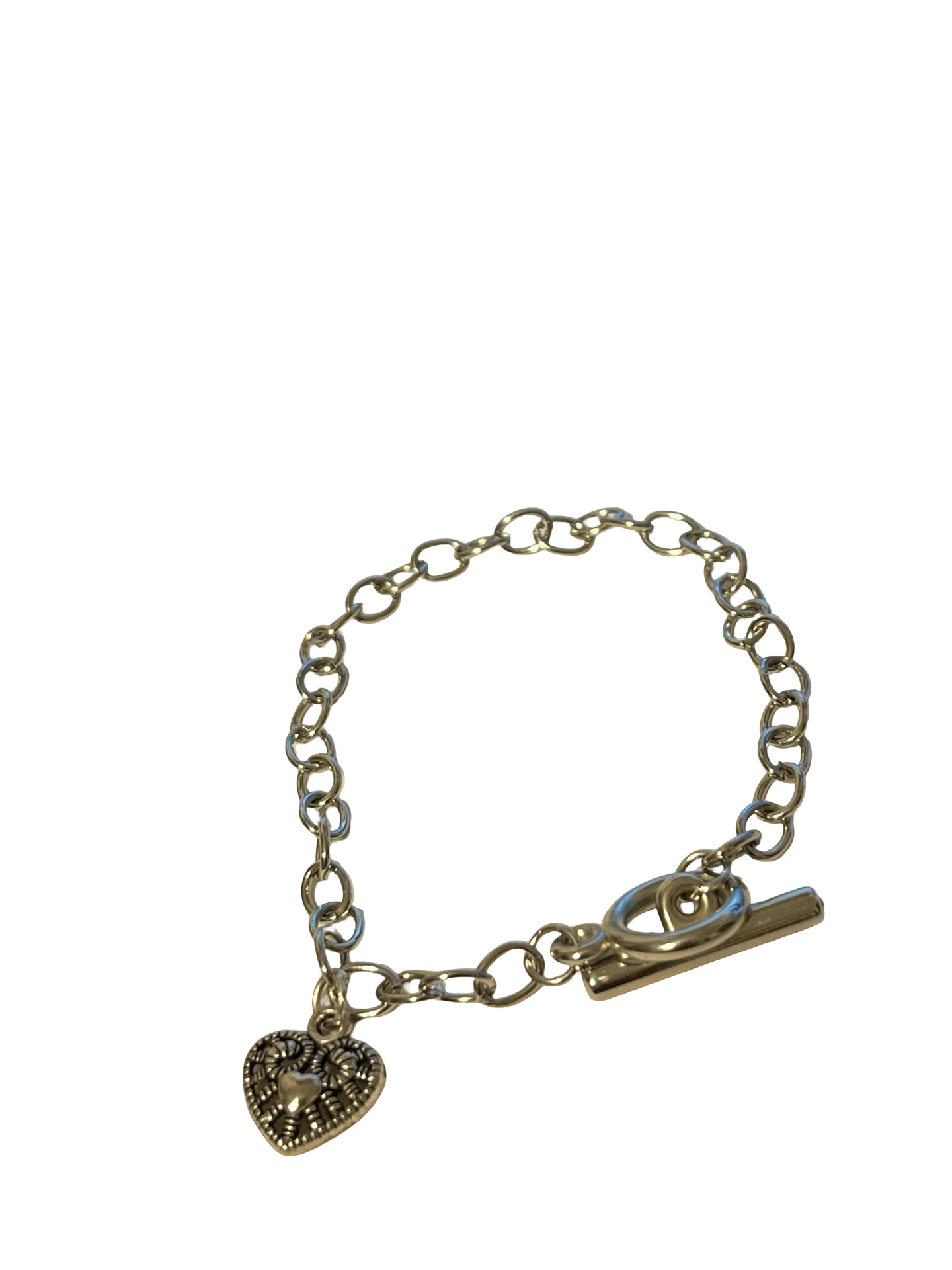 Silver Plated Link Heart/Key Toggle Bracelet