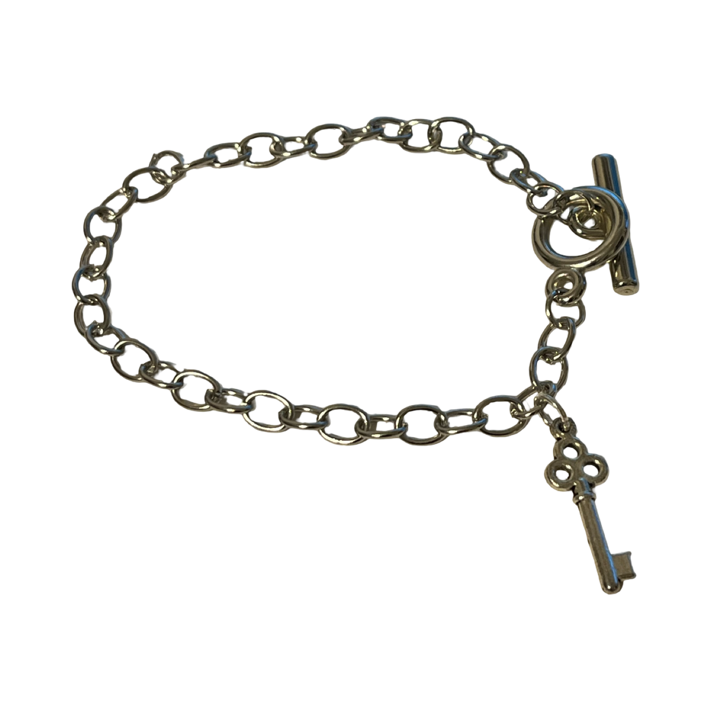 Silver Plated Link Heart/Key Toggle Bracelet
