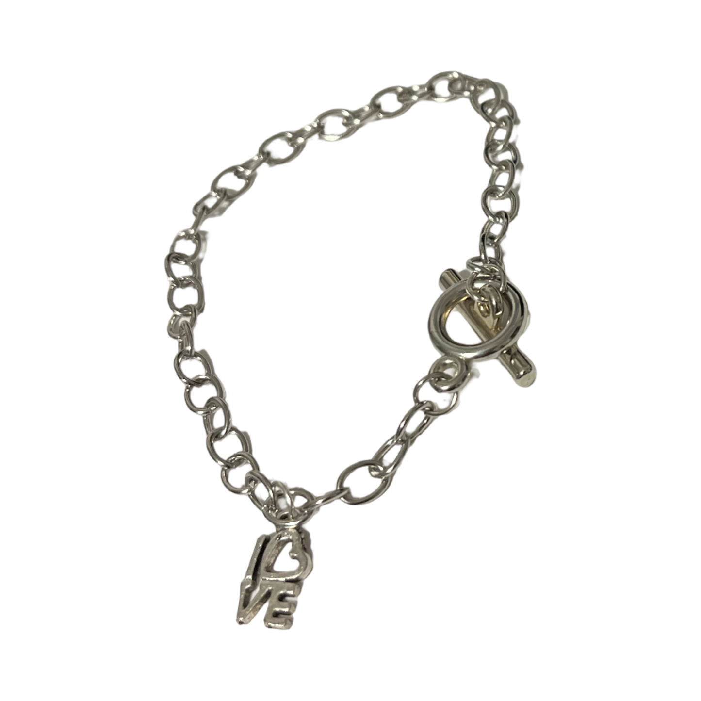 Silver Plated Link Heart/Key Toggle Bracelet