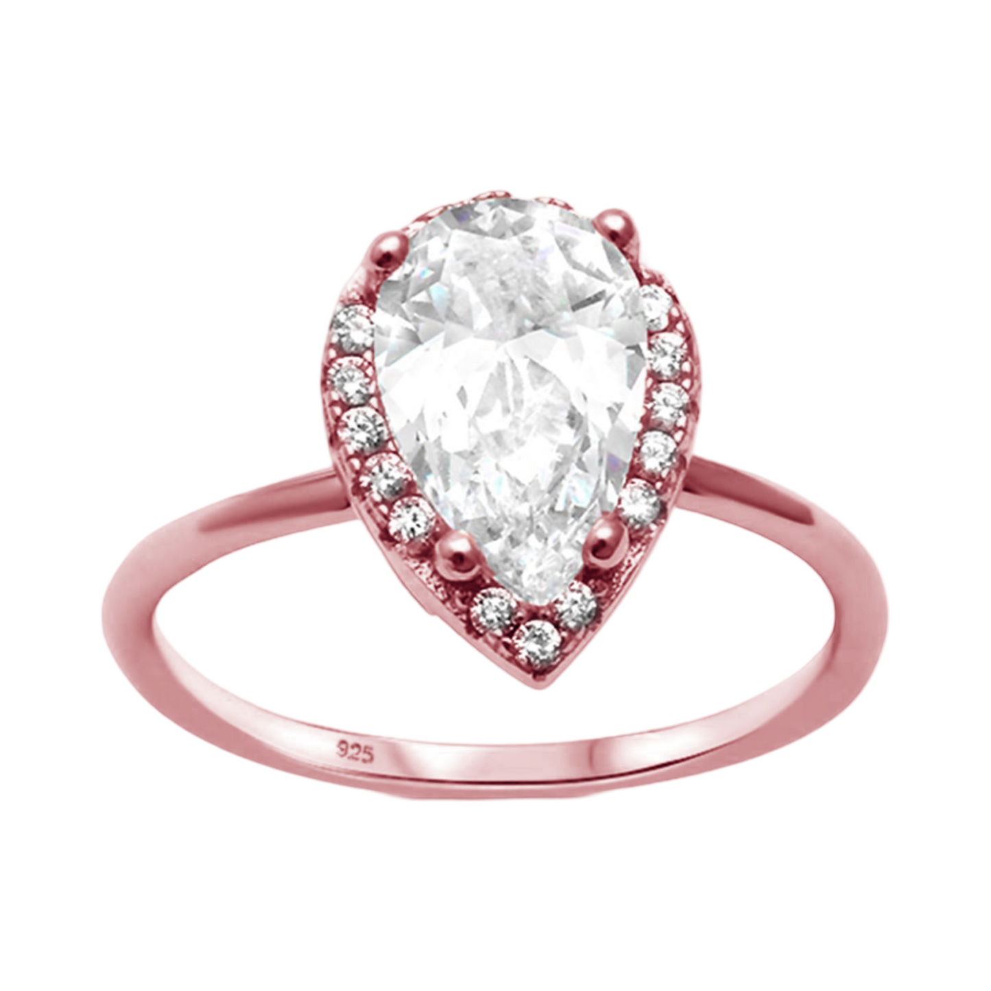 Rose Gld Pltd Pear Solitaire Engagement RG