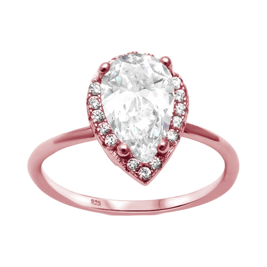 Rose Gld Pltd Pear Solitaire Engagement RG