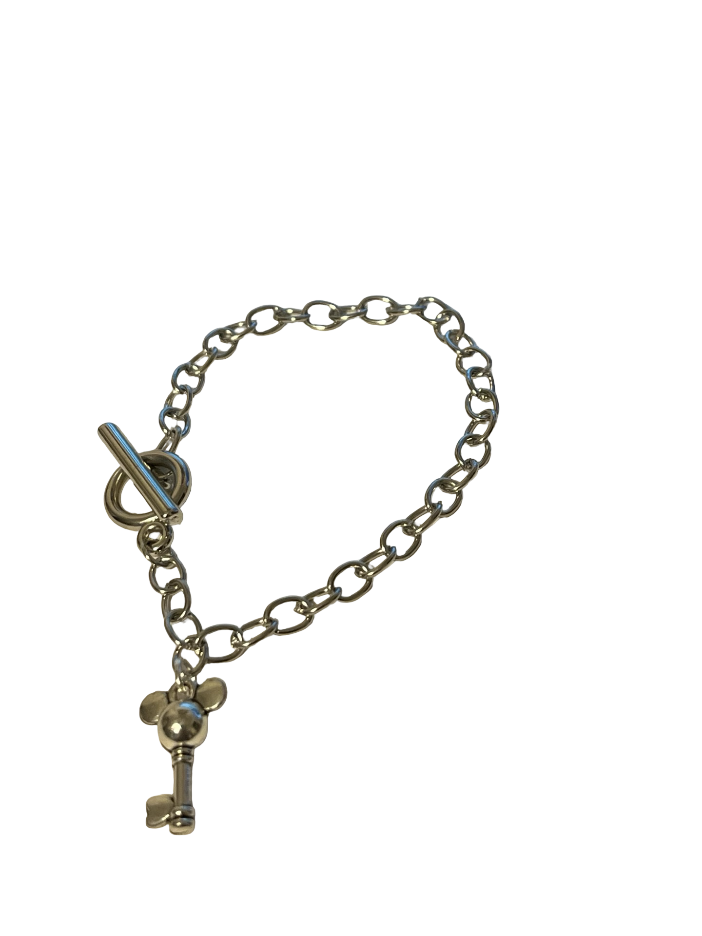 Silver Plated Link Heart/Key Toggle Bracelet