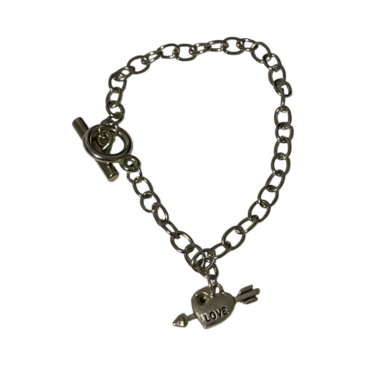 Silver Plated Link Heart/Key Toggle Bracelet