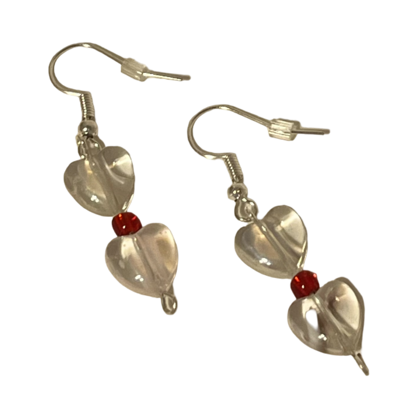 Double Glass Heart Dangle Earrings