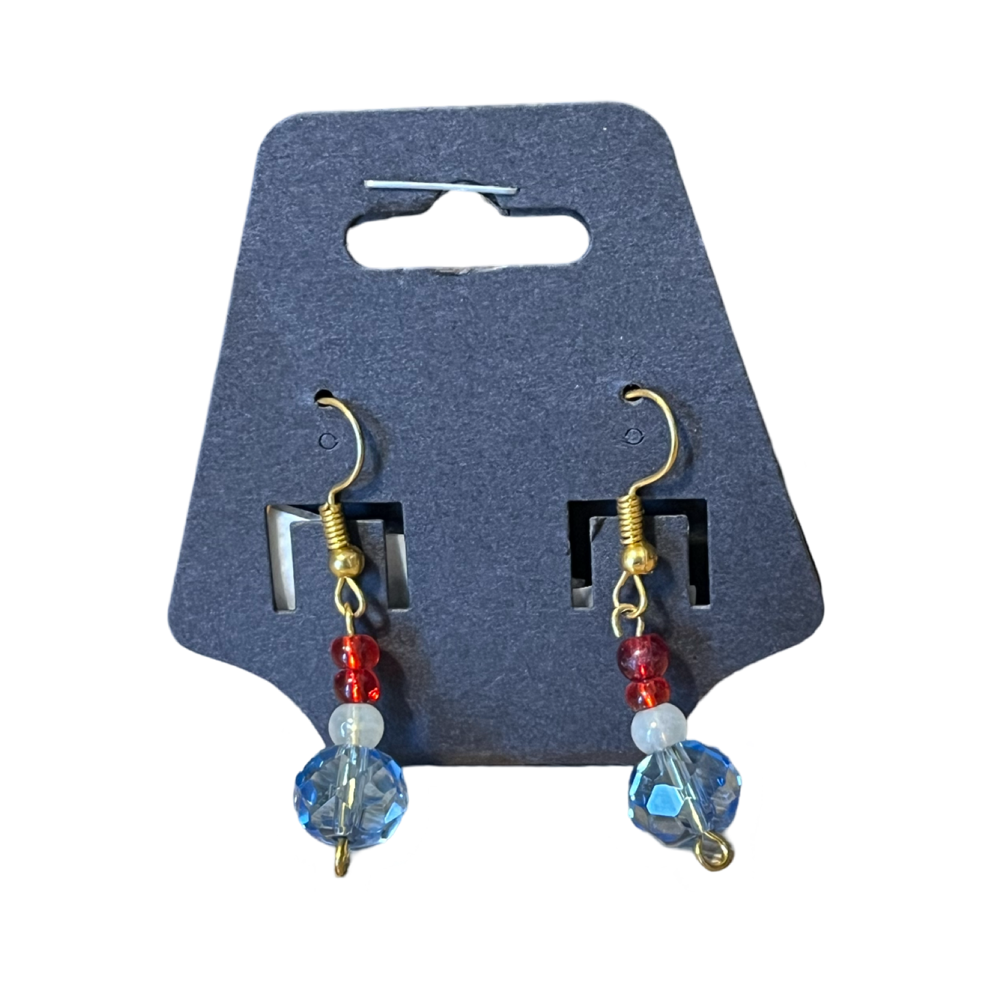 Patriotic Glass Bead Dangle Earrings - Surgical Steel Wires
