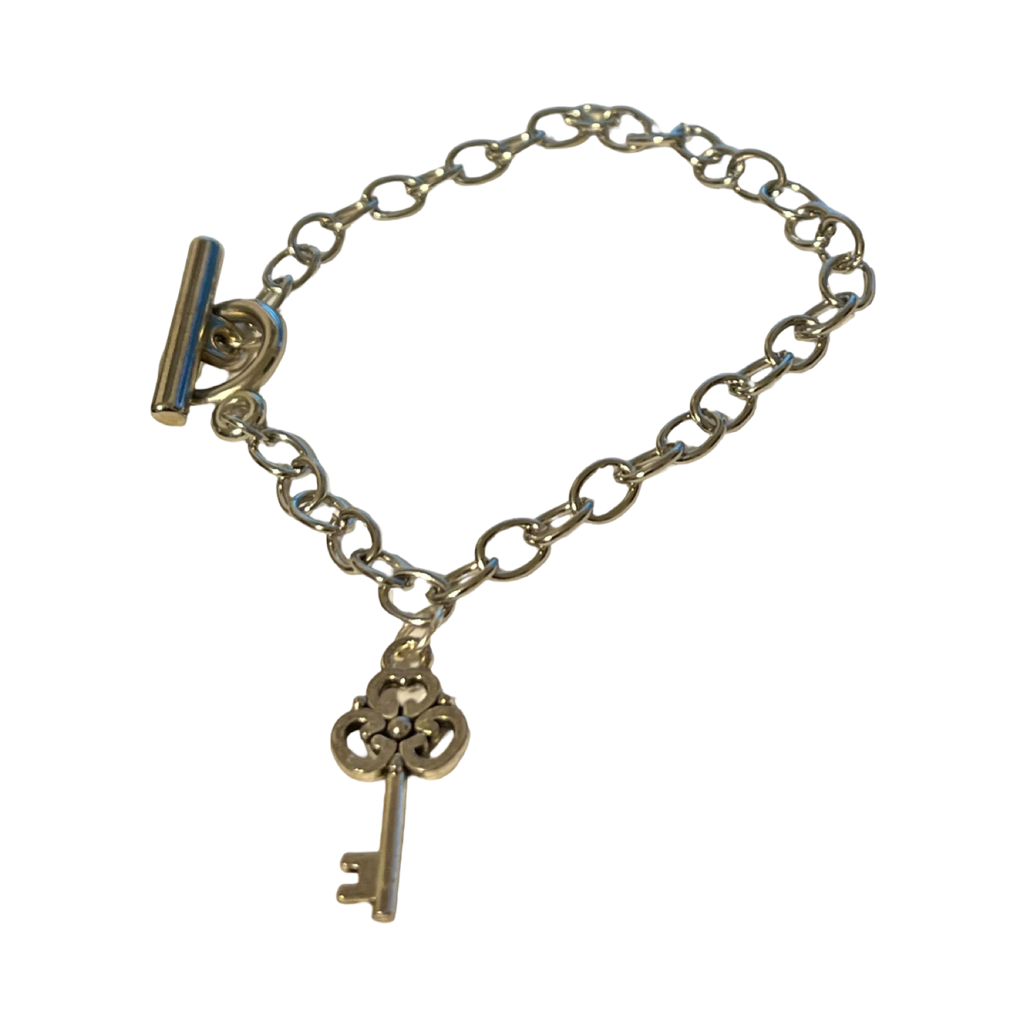 Silver Plated Link Heart/Key Toggle Bracelet