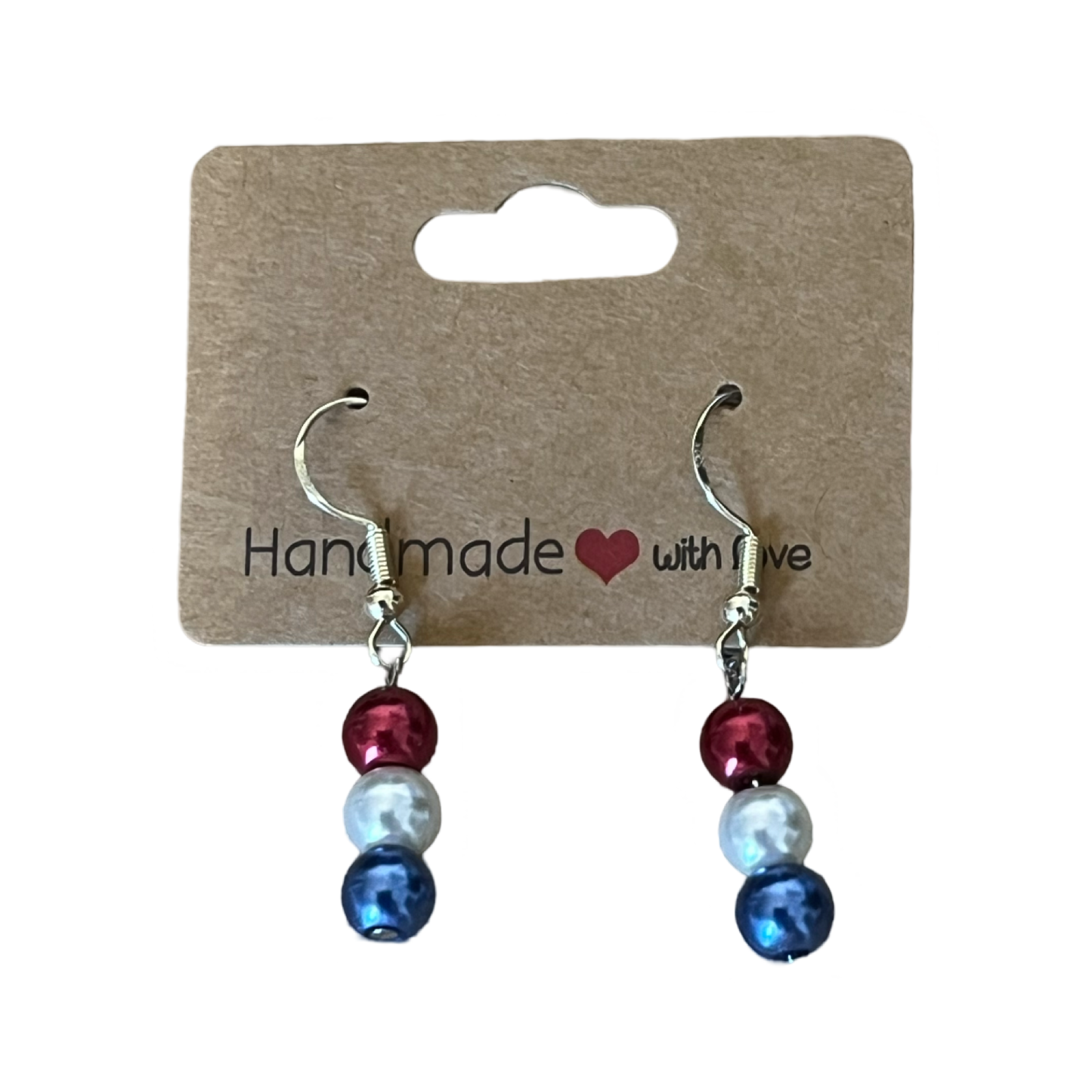Patriotic Glass Bead Dangle Earrings - Surgical Steel Wires