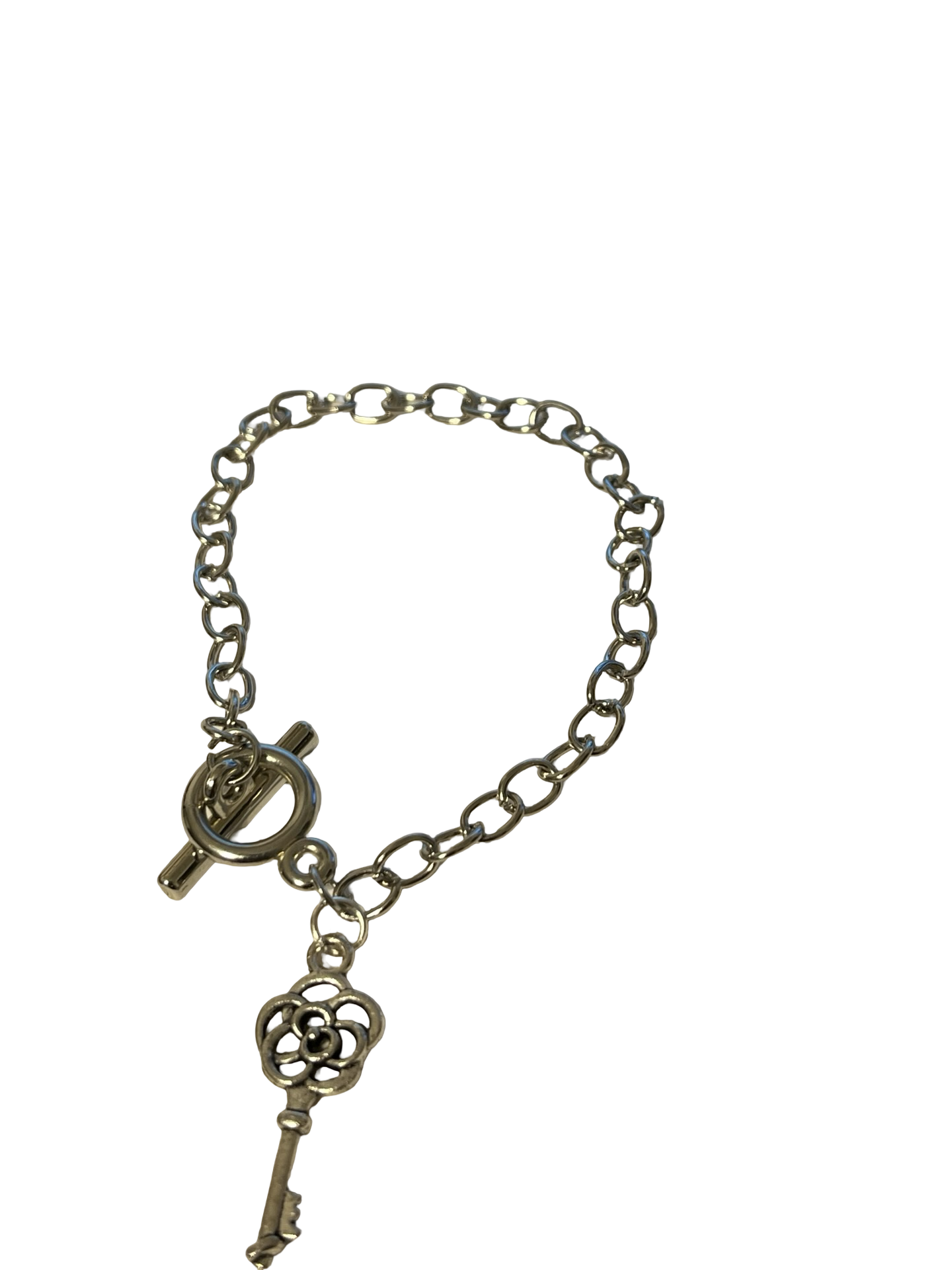 Silver Plated Link Heart/Key Toggle Bracelet