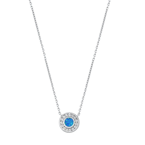 SS Round Opal CZ Necklace Astd