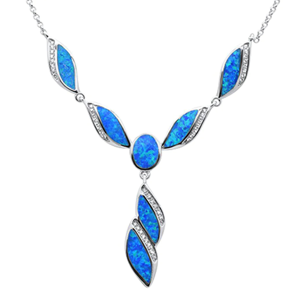 SS 18" 7  Blue Opal Necklace W/CZ