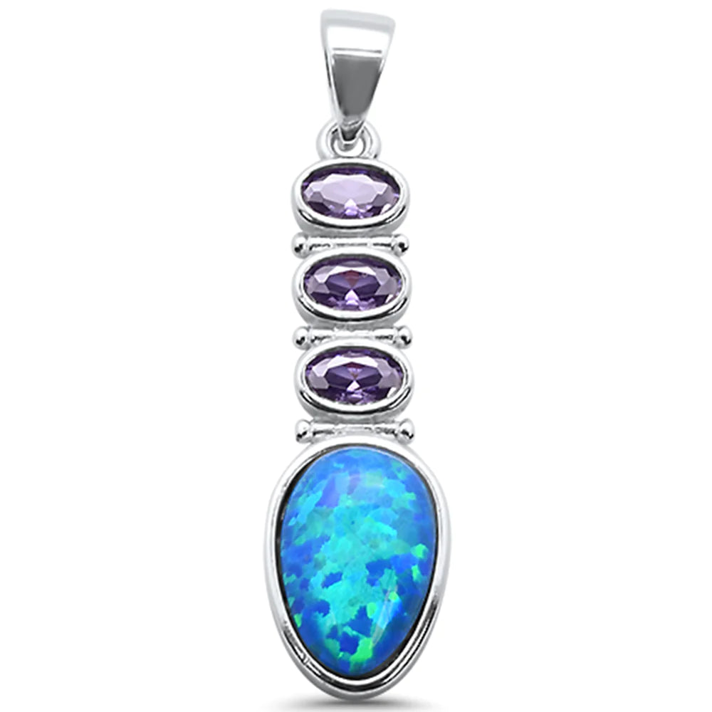 SS Opal & Amethyst CZ  Pnd W/Chain Asrd