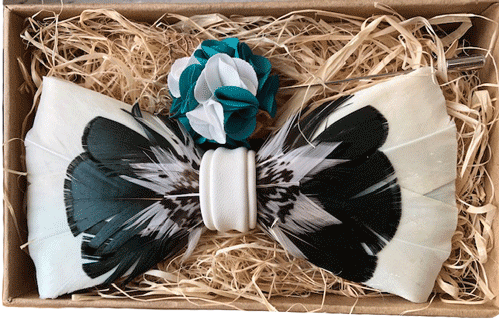 Feather Bow Tie & Lapel Pin Set